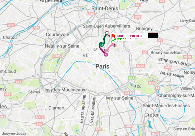 plan itinéraire ratp de Crimée à Front Populaire