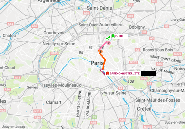 plan itinéraire ratp de Crimée à Gare d