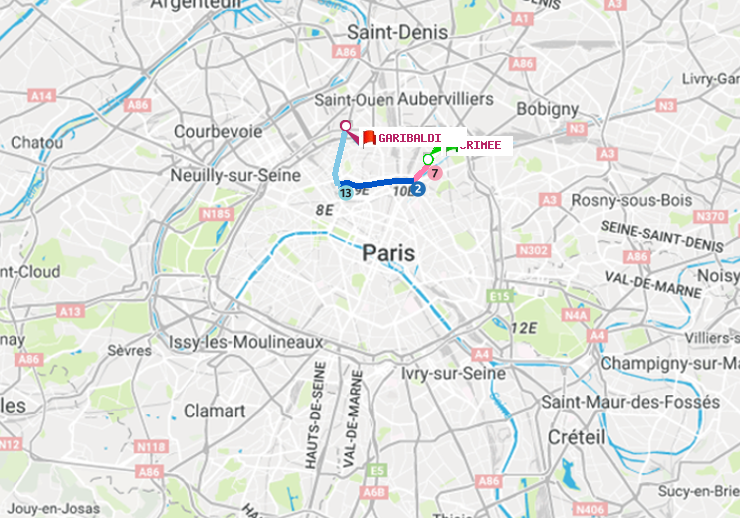 plan itinéraire ratp de Crimée à Garibaldi