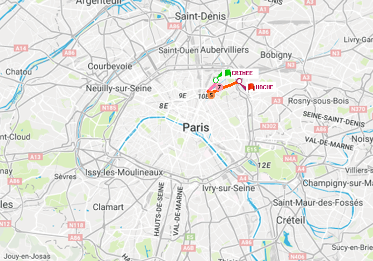 plan itinéraire ratp de Crimée à Hoche