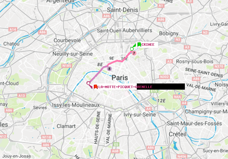 plan itinéraire ratp de Crimée à La Motte-Picquet-Grenelle