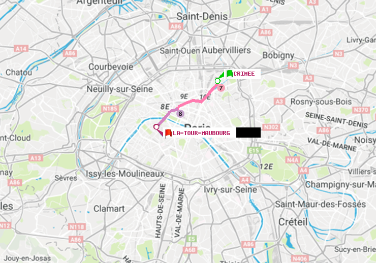 plan itinéraire ratp de Crimée à La Tour-Maubourg