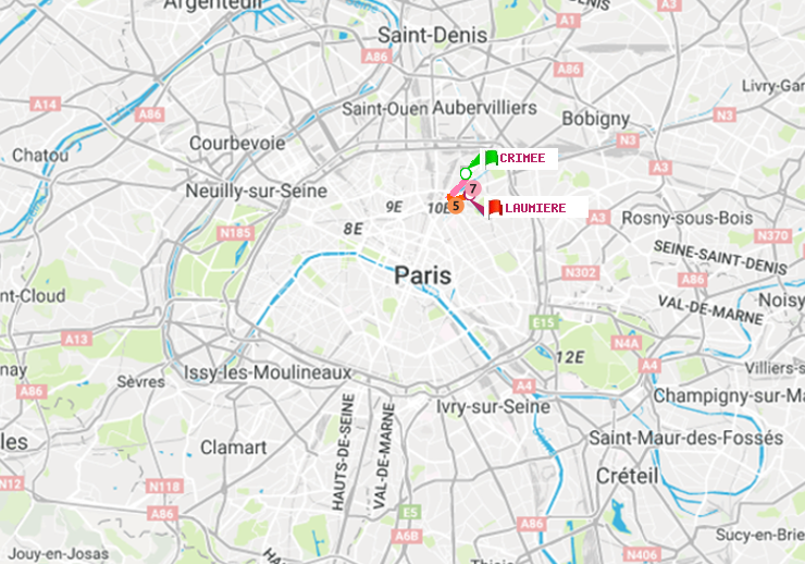 plan itinéraire ratp de Crimée à Laumière
