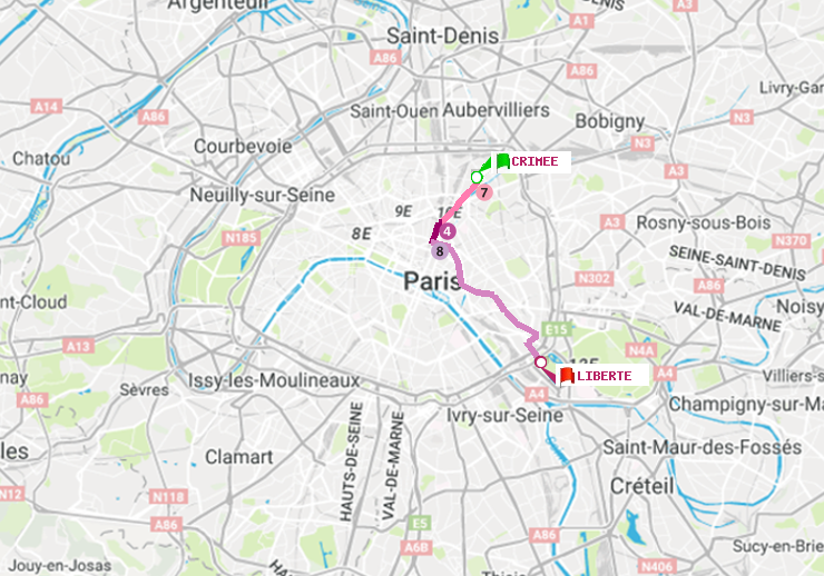 plan itinéraire ratp de Crimée à Liberté