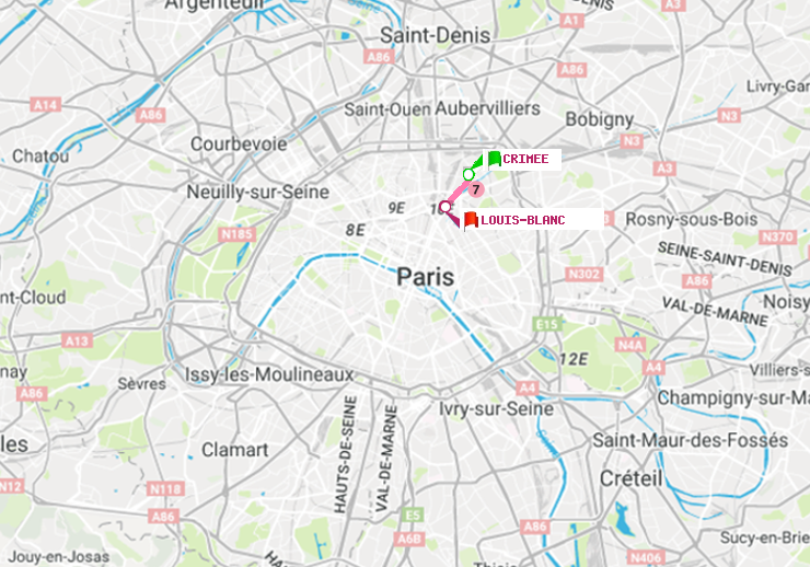 plan itinéraire ratp de Crimée à Louis Blanc