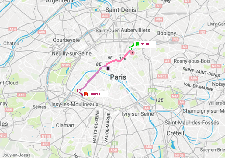 plan itinéraire ratp de Crimée à Lourmel