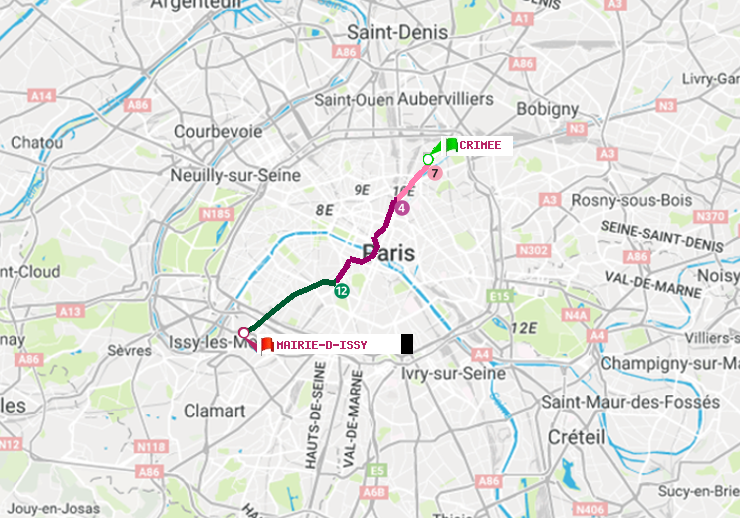plan itinéraire ratp de Crimée à Mairie d