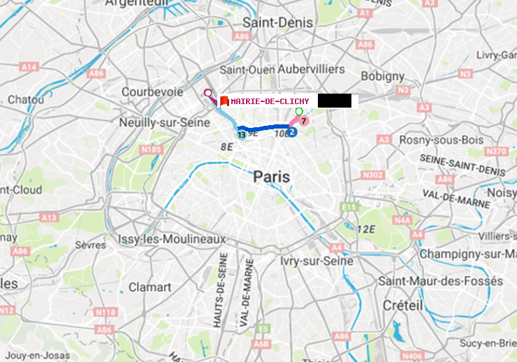 plan itinéraire ratp de Crimée à Mairie de Clichy