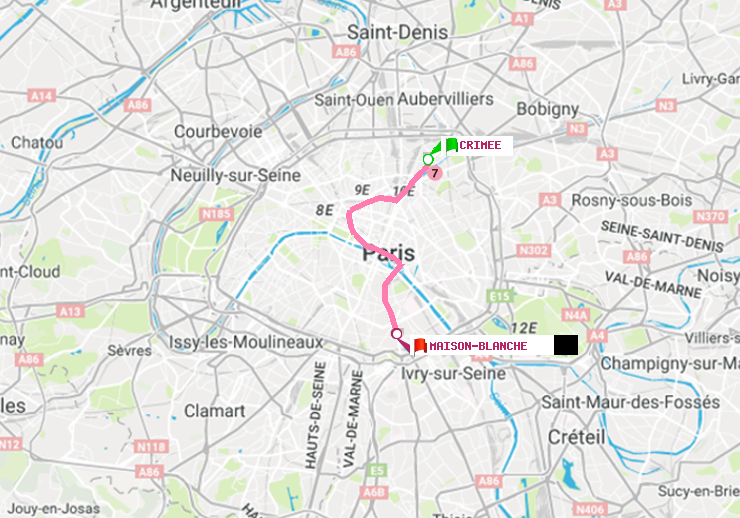 plan itinéraire ratp de Crimée à Maison Blanche
