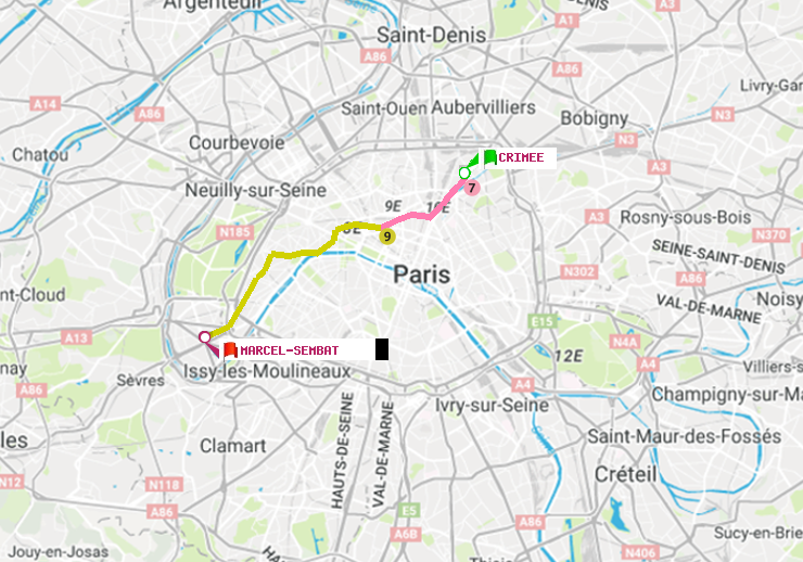 plan itinéraire ratp de Crimée à Marcel Sembat
