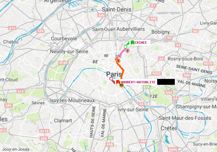 plan itinéraire ratp de Crimée à Maubert-Mutualité