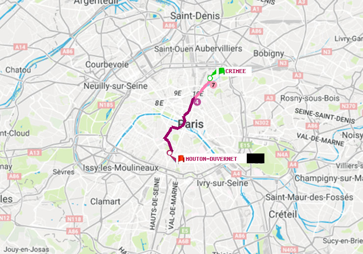 plan itinéraire ratp de Crimée à Mouton-Duvernet