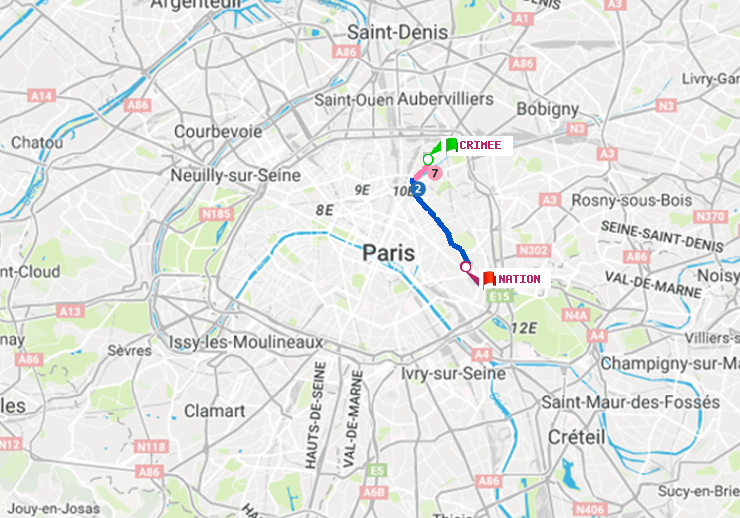 plan itinéraire ratp de Crimée à Nation