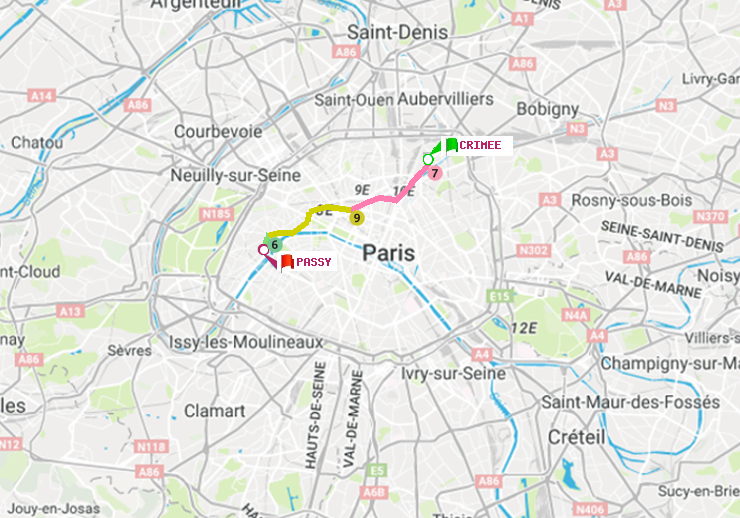 plan itinéraire ratp de Crimée à Passy