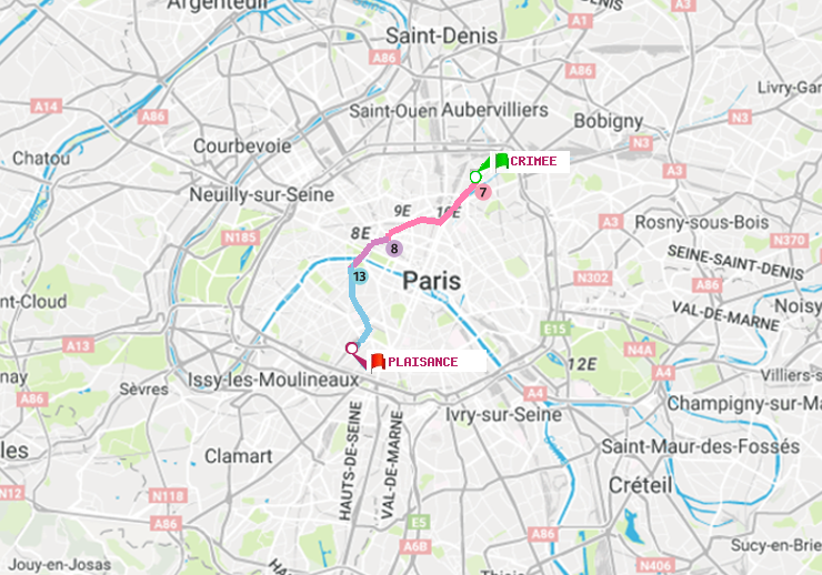 plan itinéraire ratp de Crimée à Plaisance