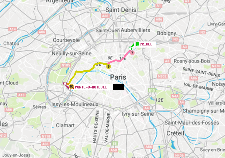 plan itinéraire ratp de Crimée à Porte d
