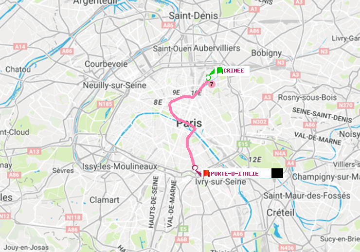 plan itinéraire ratp de Crimée à Porte d