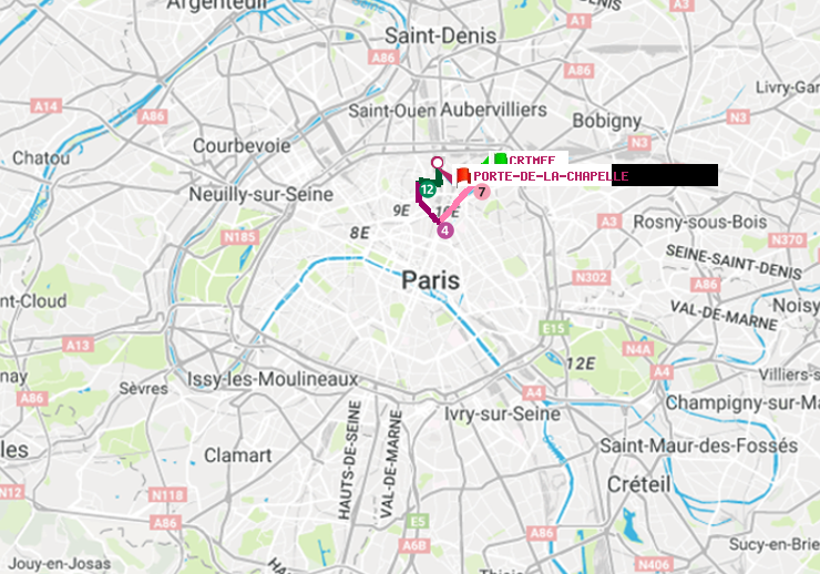 plan itinéraire ratp de Crimée à Porte de la Chapelle