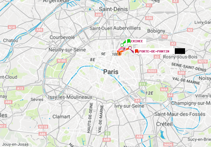 plan itinéraire ratp de Crimée à Porte de Pantin