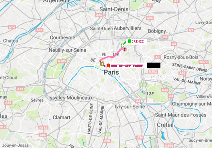plan itinéraire ratp de Crimée à Quatre Septembre