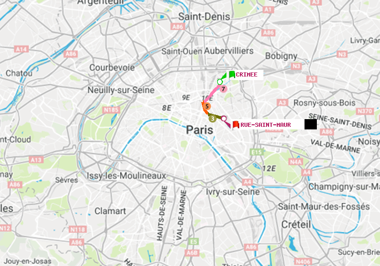 plan itinéraire ratp de Crimée à Rue Saint-Maur