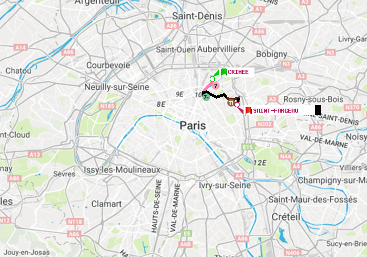 plan itinéraire ratp de Crimée à Saint-Fargeau