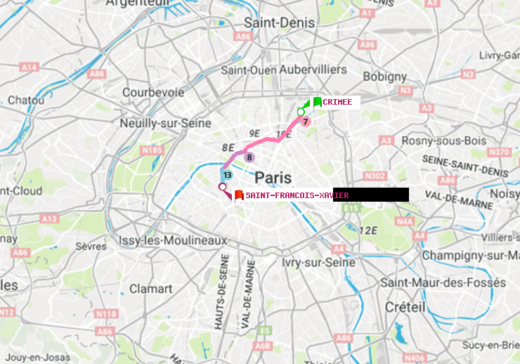 plan itinéraire ratp de Crimée à Saint-Francois-Xavier