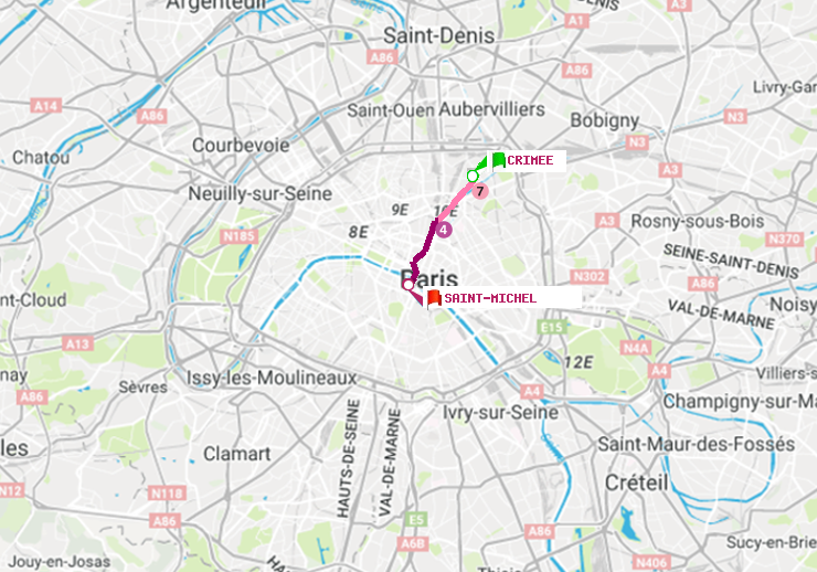 plan itinéraire ratp de Crimée à Saint-Michel
