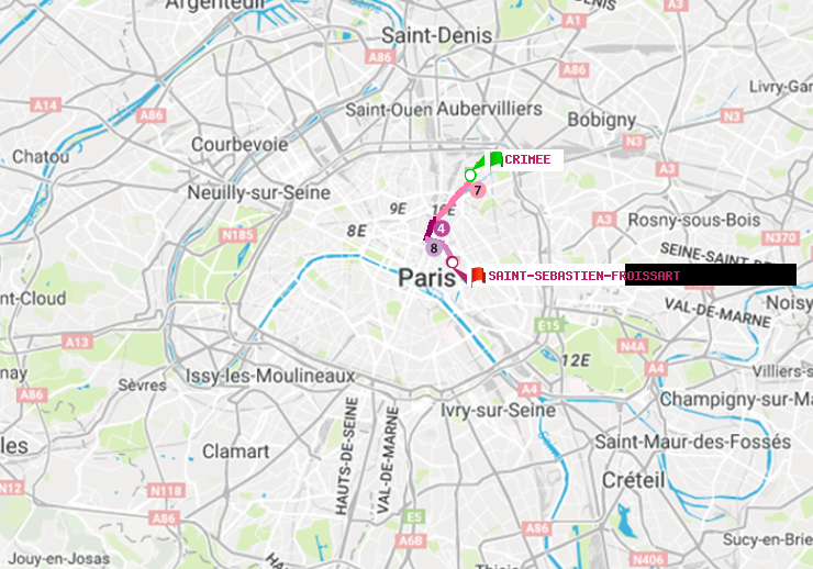 plan itinéraire ratp de Crimée à Saint-Sébastien-Froissart