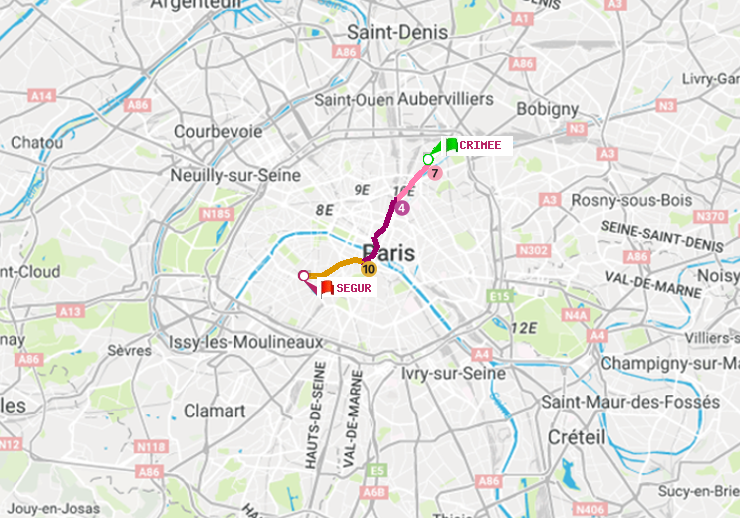 plan itinéraire ratp de Crimée à Ségur
