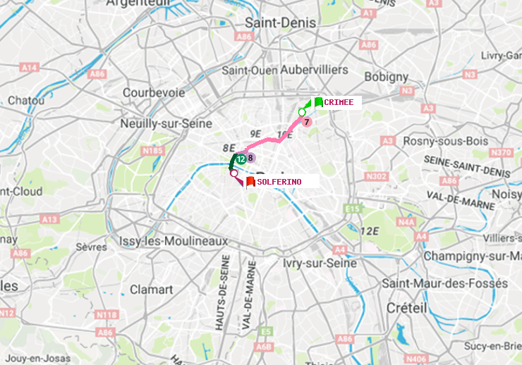 plan itinéraire ratp de Crimée à Solférino