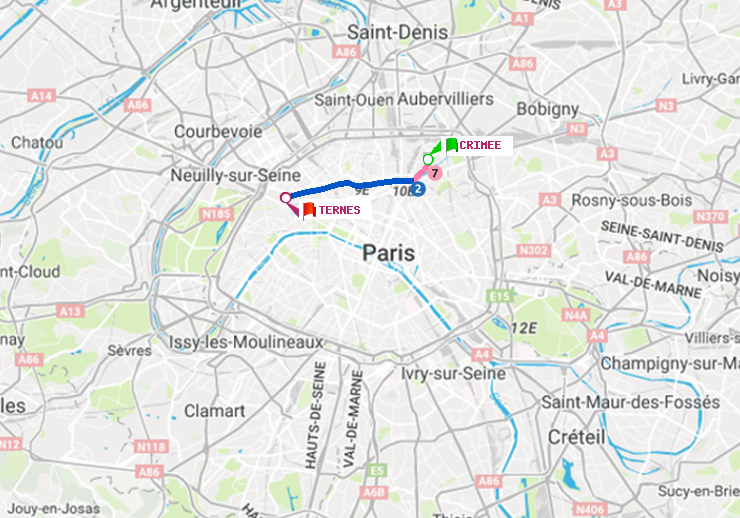 plan itinéraire ratp de Crimée à Ternes