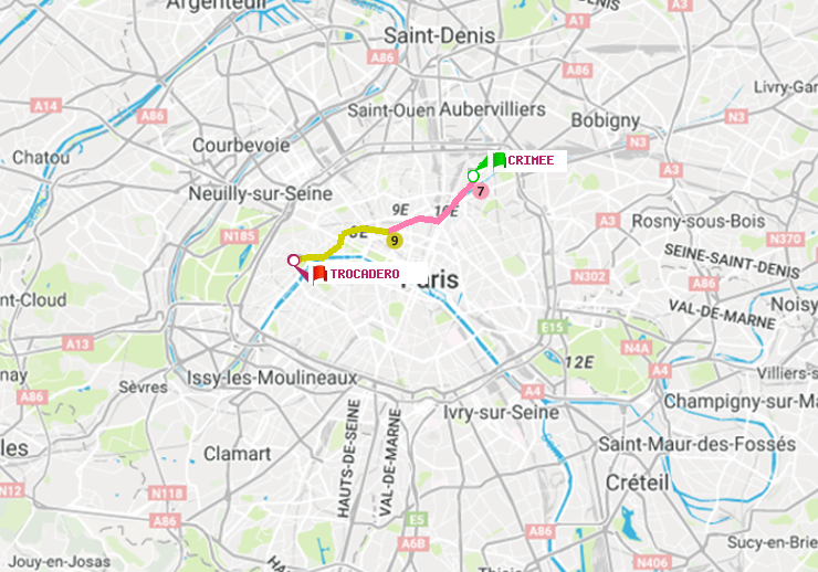 plan itinéraire ratp de Crimée à Trocadéro