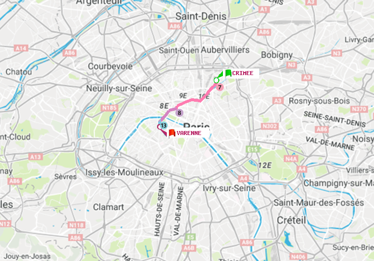 plan itinéraire ratp de Crimée à Varenne