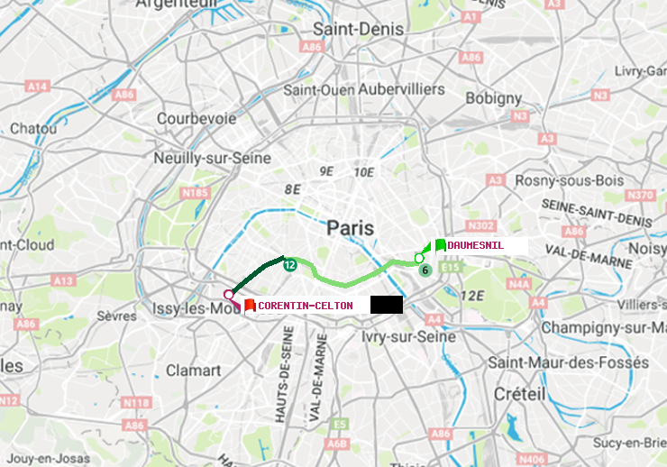 plan itinéraire ratp de Daumesnil (Félix Eboué) à Corentin-Celton