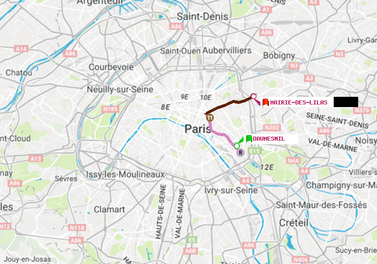 plan itinéraire ratp de Daumesnil (Félix Eboué) à Mairie des Lilas