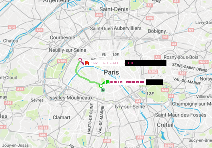 plan itinéraire ratp de Denfert-Rochereau à Charles de Gaulle-Etoile