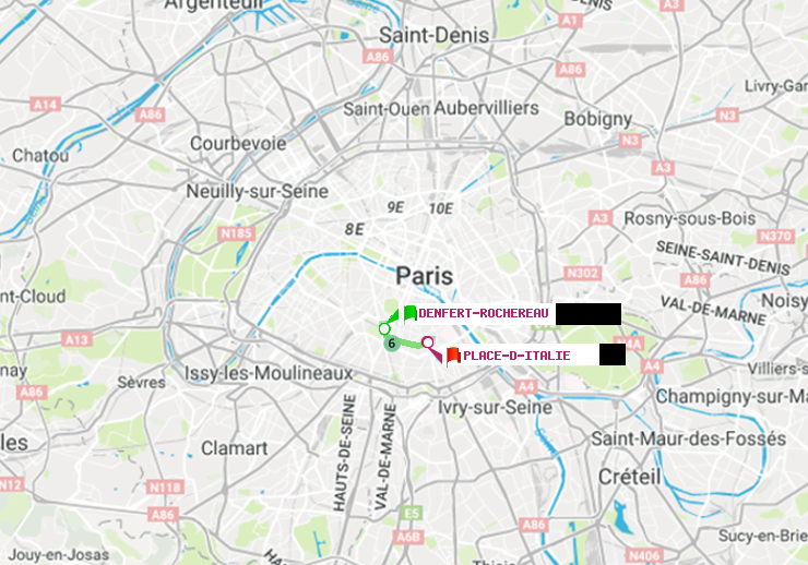 plan itinéraire ratp de Denfert-Rochereau à Place d
