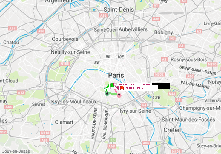 plan itinéraire ratp de Denfert-Rochereau à Place Monge (Jardin des Plantes)