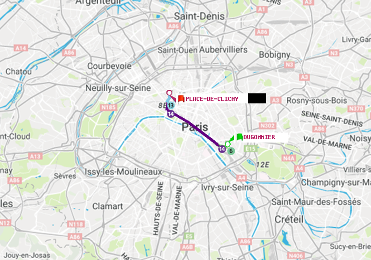 plan itinéraire ratp de Dugommier à Place de Clichy