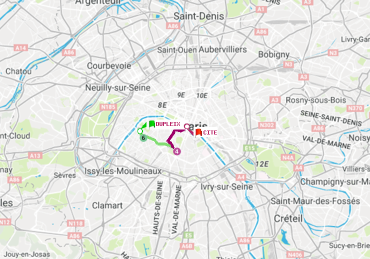 plan itinéraire ratp de Dupleix à Cité