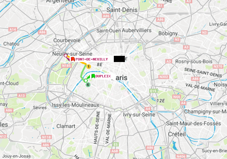 plan itinéraire ratp de Dupleix à Pont de Neuilly