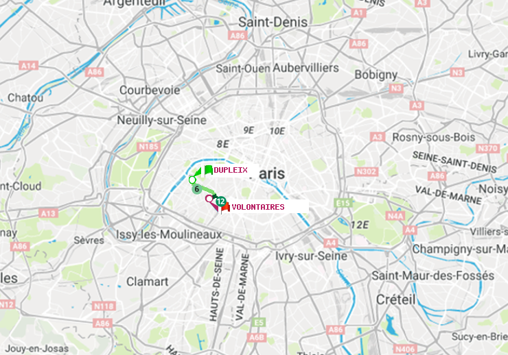 plan itinéraire ratp de Dupleix à Volontaires