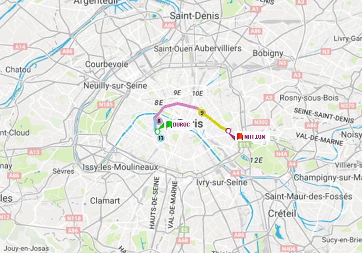 plan itinéraire ratp de Duroc à Nation