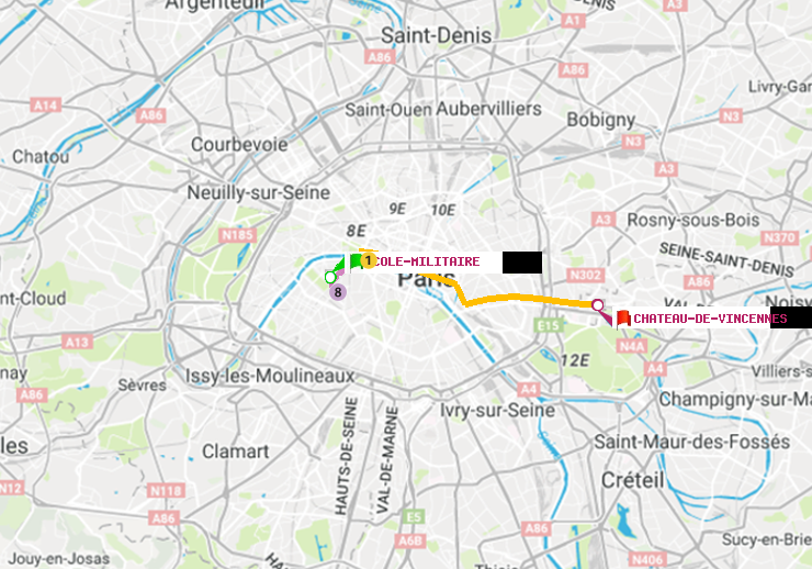 plan itinéraire ratp de Ecole Militaire à Château de Vincennes