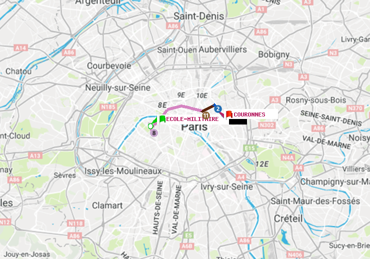 plan itinéraire ratp de Ecole Militaire à Couronnes