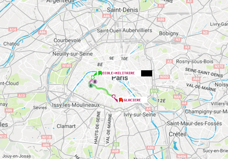 plan itinéraire ratp de Ecole Militaire à Glacière