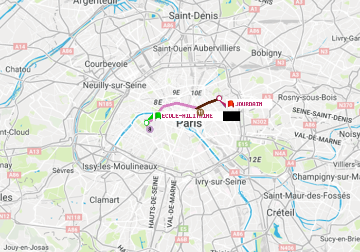 plan itinéraire ratp de Ecole Militaire à Jourdain