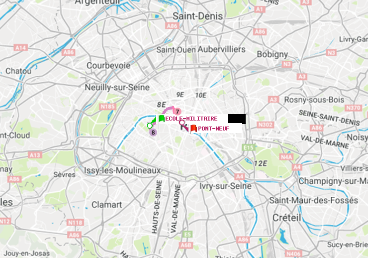 plan itinéraire ratp de Ecole Militaire à Pont Neuf