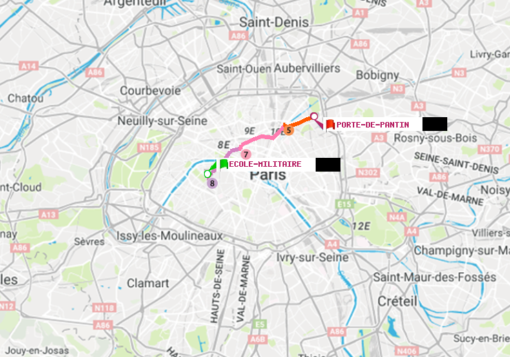 plan itinéraire ratp de Ecole Militaire à Porte de Pantin
